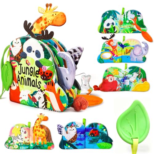 Jovow Baby Books 0-6 Months, Infant Tummy Time Sensory Teething Toys Baby Toys 6 7 8 9 10 12 Months, Touch and Feel Soft Cloth Book, 3D Crinkle Book Toy for Infant Newborn Boys Girls Early Learning