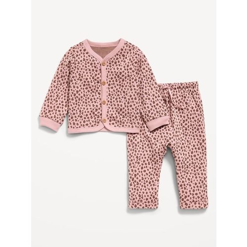 Printed Long-Sleeve Button-Front Top and Pants Set for Baby