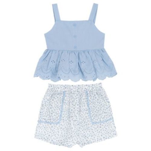 Girls' 2T-6X Eyelet Ruffle Tank and Printed Paper Bag Shorts, 2-Piece Set