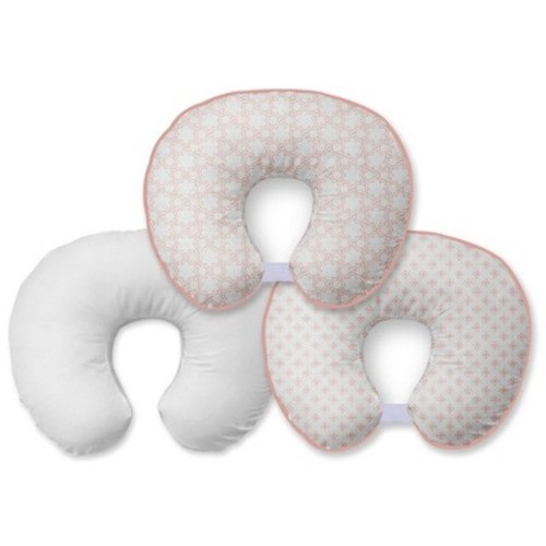 Bacati - 3 pc Petals/Floral Coral Muslin Hugster Feeding & Infant Support Nursing Pillow with 2 removable zippered covers