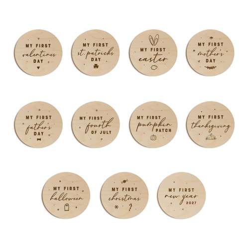 Baby's First Holiday Milestone Cards Bundle, My First Year, Milestone Marker Plaque, Baby Shower Gift, Newborn, Wooden Disc, Baby Photo Prop
