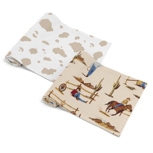 Sweet Jojo Designs Wild West Cowboy Boy 2 Pack 100% Cotton Muslin Baby Swaddle Receiving Blankets