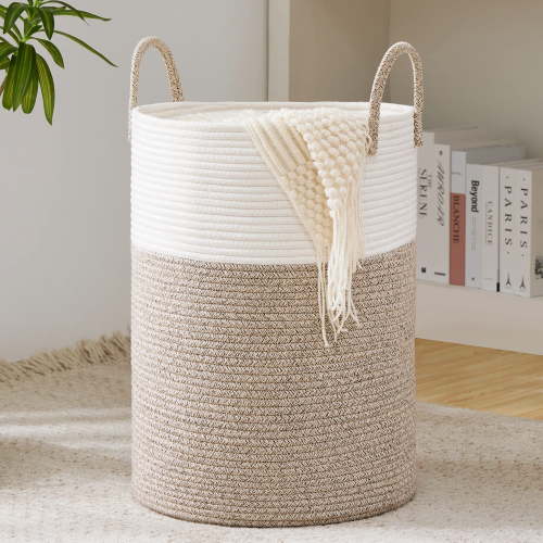 Jute Rope Laundry Hamper Basket , 58L Tall Laundry Basket, Baby Nursery Hamper for Blanket Storage for Bedroom-Large-Jute
