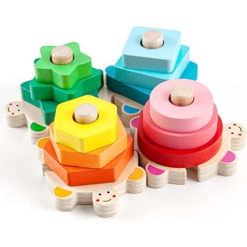 Stacking Toys for Toddlers 1-3 Montessori Shape Sorter Baby Toys 12-18 Months Wooden Block Educational Puzzle Toys for Kids Girls Boys 1 2 3 4 Year Old Preschool Learning Gifts