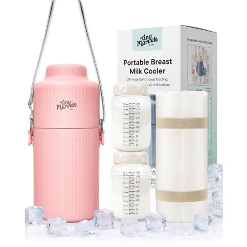 Portable Breast Milk Cooler 22oz Large Capacity with 2-Bottle for Outdoor | Travel Breastmilk Cooler Chiller 24H 360° Cooling, BPA-free, Fits Standard Bottles, Leakproof, Sturdy Shoulder Strap（Pink）