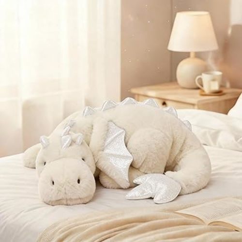 ARELUX Large 36in Cute Dragon Stuffed Animals Plush Toy Soft White Pterosaur Plushie Giant Fuzzy Dinosaur Pillow Plushies with Wings Cuddly for Friends Family Member