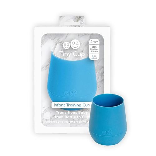 ezpz Tiny Cup (Blue) - 4 months+ - 100% Silicone Training Cup for Infants - Designed by a Pediatric Feeding Specialist - Baby-Led Weaning Essentials & Baby Gifts