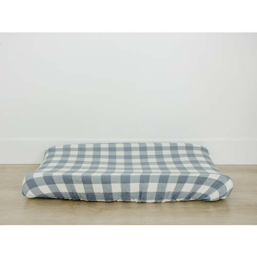Dusty Blue Gingham Muslin Changing Pad Cover