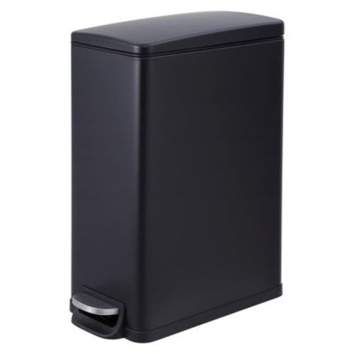 Trash Can with Lid, 12 Gal (45 L) Stainless Steel Kitchen Garbage Can with Inner Bucket and Step On Foot Pedal, Narrow Metal Trash Bin, Black