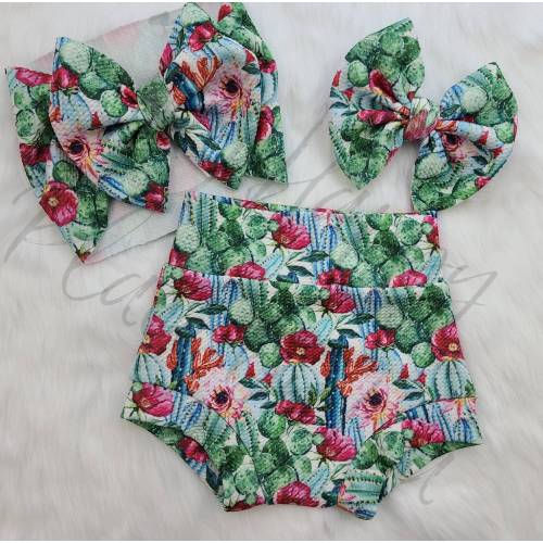Cactus Flower Print Baby Bummies: Matching Headband Option