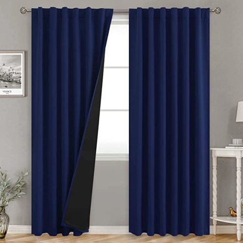 BGment Navy Blue 100% Blackout Curtains for Bedroom, Black Out Living Room 84 inch Panels with Thermal Liner, Rod Pocket and Back Tab Double Layer Room Darkening Drapes, 2 Panels,Each 38 x 84 Inch