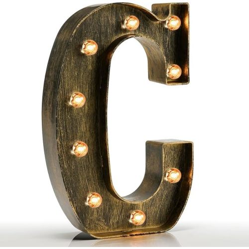 Pooqla Vintage Light Up Marquee Letters with Lights – Illuminated Industrial Style Lighted Alphabet Letter Signs - Coffee Bar Apartment Bedroom Wall Home Initials Decor A-Z