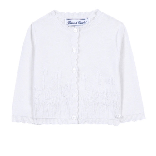 Cardigan - Ecru Mousse point embroidery girl | Tartine et Chocolat