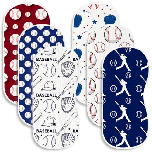 6 Pack Baseball Baby Burp Cloths, 20x10 Contoured Burp Rags with Sports Bat & Glove Print, Ultra Absorbent Soft Shoulder Pads Newborn Registry Gift for Boys