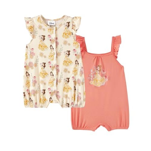 Disney Baby Girls Viscose Made from Bamboo 2 Packs Breathable Bodysuit with Ruffle Sleeves Romper Newborn to Infant