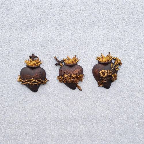 Holy Family Hearts , Wooden hearts set 3 , Jesus, Virgin Mary ,Saint Joseph