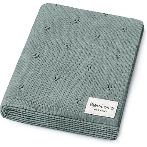 100% Luxury Organic Cotton Pointelle Knit Baby Blanket – Refined Lightweight Heirloom Nursery Essential (Pointelle - Forest Green)