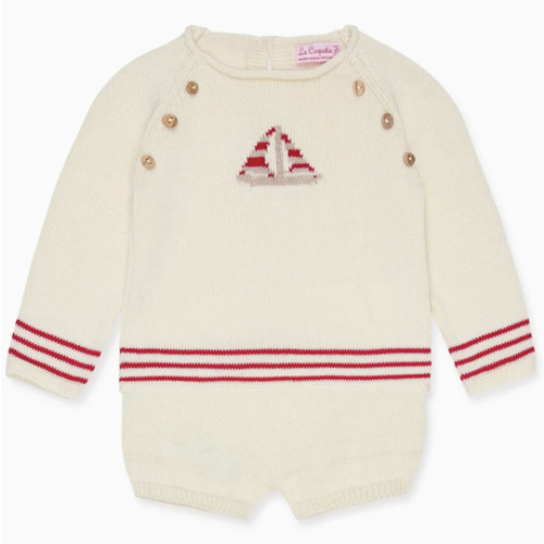 Red Stripe Ancla Cotton Baby Knitted Set