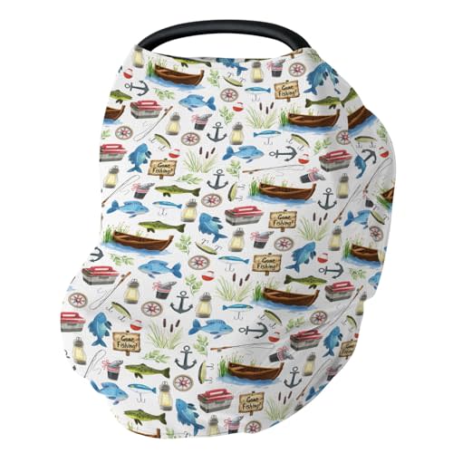 Gone Fishing Baby Car Seat Covers Fishing Lover Gift Stretchy 5-in-1 Cover Adjustable Car Canopy Cover Camping Adventure Vacation Outdoors Breathable Nursing Cover-Up