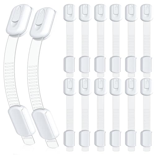 4our Kiddies 14 Pack Cabinet Locks Baby Proofing, Adjustable Drawer Lock | No Drill No Damage Set Up, Strong Pre-applied 3M Adhesive Tapes, Fit Cupboard, Fridge, Trash Cans&Toilets