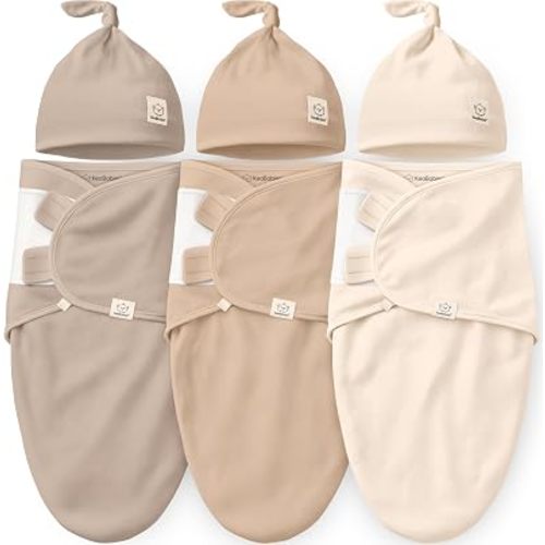 KeaBabies 3pk Organic Swaddles for Newborns Girls, Boys & Hats (Ecru, 0-3M)