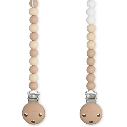 Comfy Cubs Pacifier Clips 2 Pack - 100% Food Grade Silicone Baby Pacifier Clips, BPA & PVC Free - CPSIA Certified, Lightweight and Flexible Baby Gifts - Beige, Light Beige & White