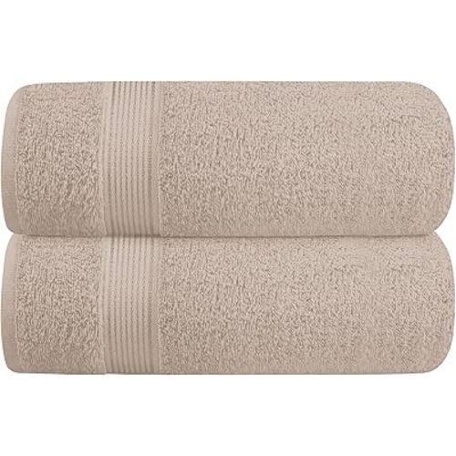 Belizzi Home Cotton 2 Pack Oversized Bath Towel Set 28x55 inches, Large Bath Towels, Ultra Absorbant Compact Quickdry & Lightweight Towel, Ideal for Gym Travel Camp Pool - Tan