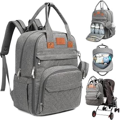 KeaBabies Diaper Bag Backpack - Large Baby Diaper Bag with Changing Pad, Baby Boy, Girl, Travel Backpack for Mom and Dad, Waterproof, Multi Function Durable (Classic Gray)
