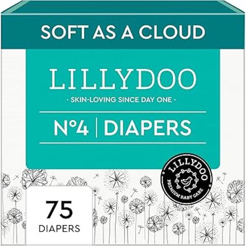 LILLYDOO Baby Diapers - Size 4 (20-31 lbs), Half-Monthly Supply (75 Count), Leak Protection, Skin-Friendly, Ultrasoft, Perfume- & Chlorine-Free, Hypoallergenic, Dermatologist Tested, Oeko-TEX®
