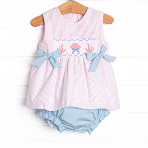 Tidal Treasures Smocked Side Tie Diaper Set, Pink – Stitchy Fish