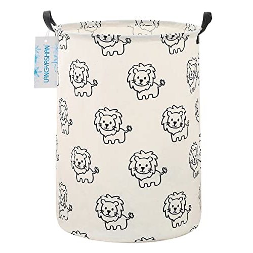 LANGYASHAN Laundry Basket Canvas Fabric Collapsible Organizer Basket for Storage Bin Toy Bins Gift Baskets Bedroom Clothes Children Nursery Hamper (Lion)