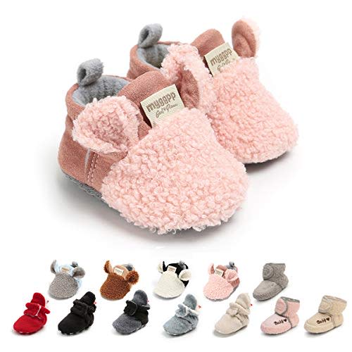 Ohwawadi Infant Baby Boys Girls Slippers Cozy Fleece Booties Soft Bottom Warm Cartoon Socks Newborn Crib Shoes