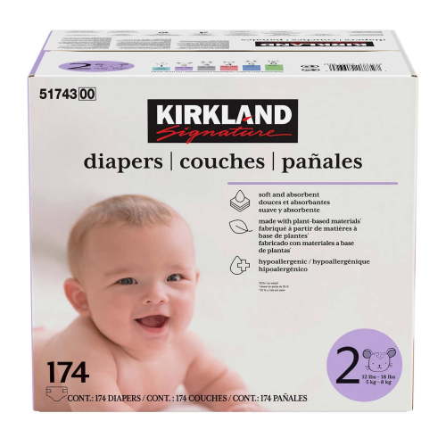 Kirkland Signature Diapers Size 2 (12lbs - 18 lbs) 174 Count W/ Exclusive Health and Outdoors Wipes