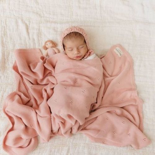 Luxury Organic Cotton Pointelle Baby Swaddle Receiving Blanket + Hat Gift Set for Newborns and Infant Boys & Girls - Ballet Slippers