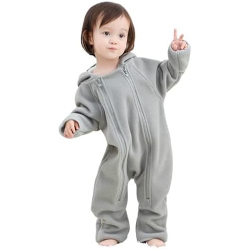 Infant One Piece Zip-Up Hoodie Polar Fleece Spring Fall Outfit Coat 0-18 Months