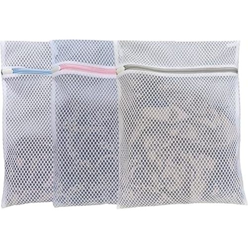 Mesh Laundry Bags for Delicates – 3-Pack (12″×16″) with Color-Coded Zippers – Honeycomb Mesh, Locking Zipper, Washer & Dryer Safe for Bras, Socks, Travel Clothes