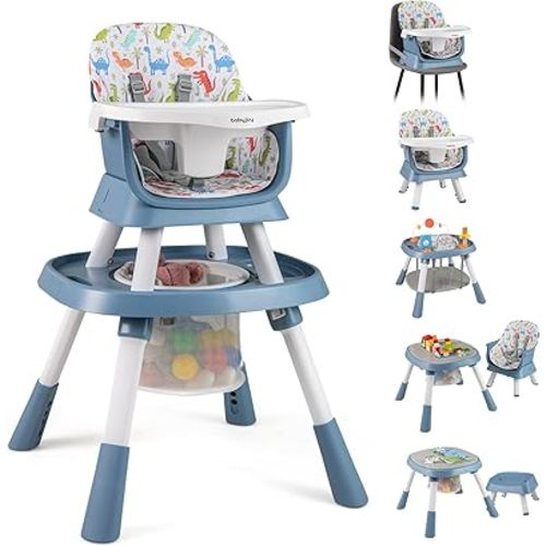 BABY JOY 16 in 1 High Chair, Convertible Baby Highchair for Babies and Toddlers with Activity Center, Booster Seat, Building Block Table, Toddler Chair with Safety Harness, Removable Tray (Blue)