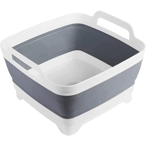 Dishpan For Washing Dishes,9L Collapsible Dish Tub Portable Sink,Wash Dish Basin,Foldable Laundry Tub,Washing Basin with Drain Plug,Dishpan&nbsp;for&nbsp;Kitchen&nbsp;Sink,Camping Dish Washing Tub,Gray