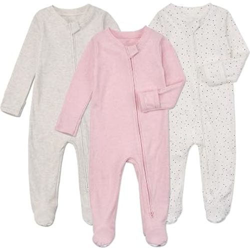 Aablexema Baby Footie Pajamas with Mittens - 3Pcs Infant Cotton Footed One Piece Sleepwear Outfits