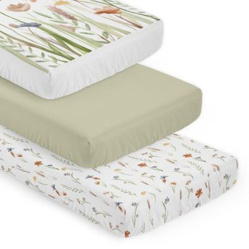 Sweet Jojo Designs Baby Girl Fitted Crib Sheets Watercolor Floral Garden Sage Green Multicolor 3pc