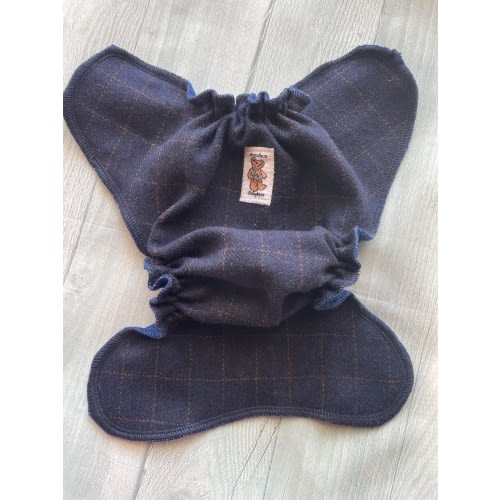 MamaBear Newborn/Preemie Wool Diaper Cover, AIO, AI2 - Denim Windowpane