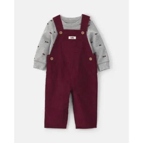 Baby Boy 2-Piece Holiday Corduroy Long-Sleeve Overall Set - Burgundy/Grey | Carter's