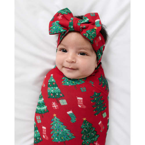 Little Sleepies Joyful Traditions Red Swaddle & Luxe Bow Headband Set