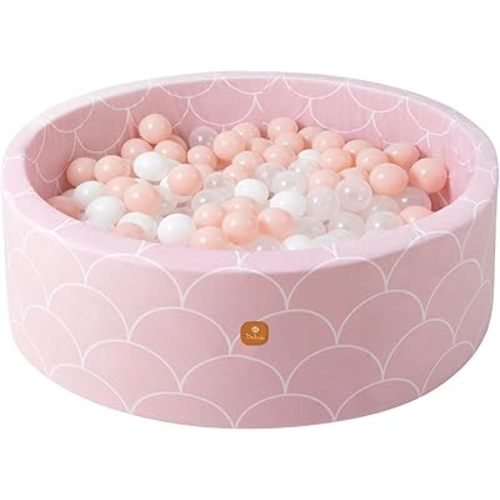 Velvet Foam Ball Pit 35.4x11.8 in Balls Not Included for Babies and Toddlers - Soft Play Area, Washable Cover - Shell Pink