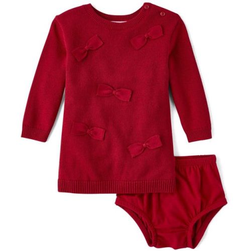 The Children's Place Baby Girls Long Sleeve Bow Sweater Dress