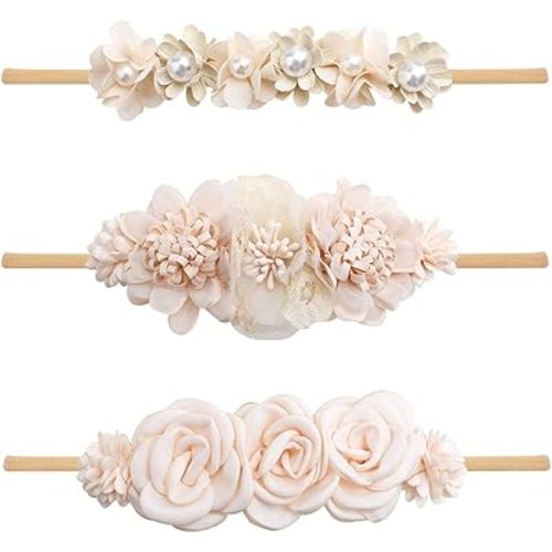 Baby Girl Headbands Nylon Flower Elastic Hairbands 3pcs Hair Accessories Gift for Newborn Infant Toddlers (19A#)