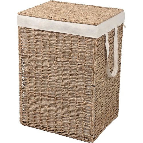 happimess BSK2016A Reed Coastal Bohemian Handwoven Seagrass Laundry Hamper 85L (22.5 Gallon) with Lid and Removable Liner, Seagrass Containers for Decoration in Living Room, Natural