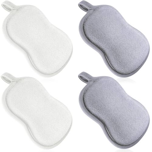 Tatuo 4 Pieces Baby Bath Sponge Cotton Baby Sponge Toddler Soft and Absorbent Loofah for Kids Babies Men Women (Grey,White)
