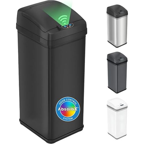 iTouchless 13 Gallon Sensor Trash Can with Lid | Pet Lock and Odor Filter