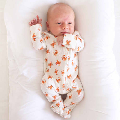 Cutie Crabs Bamboo Waffle Zipper Footie